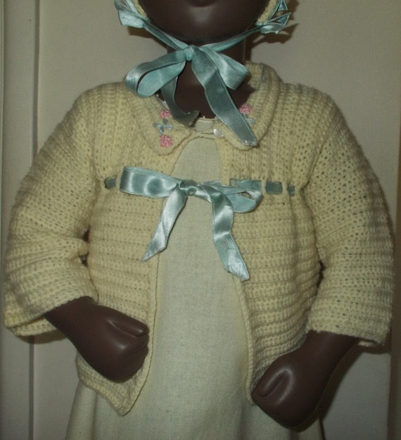 Vintage Handmade 40's 50's Beige Blue Knitted Outf
