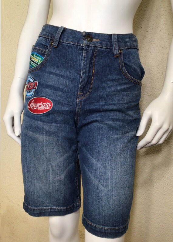 Vintage Route 66 Embellished Blue Jean Denim Capr… - image 1