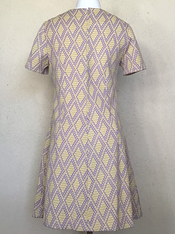 70s MOD Geometric Purple Yellow Polyester Knit Ha… - image 7