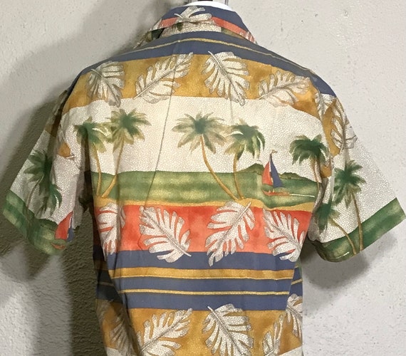 80s Miami Vice Mens Beige Green Floral Tropical S… - image 7