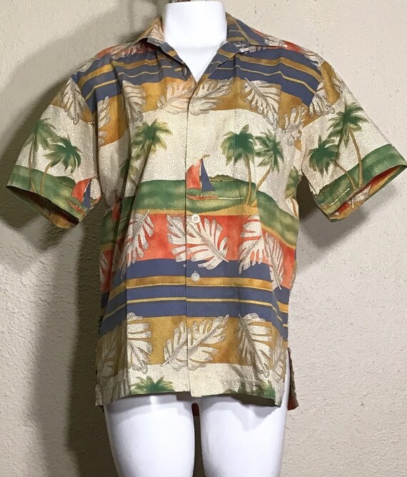 80s Miami Vice Mens Beige Green Floral Tropical S… - image 9