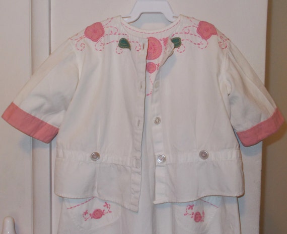Vintage Handmade 30s Infant Playsuit Green Pink Wh