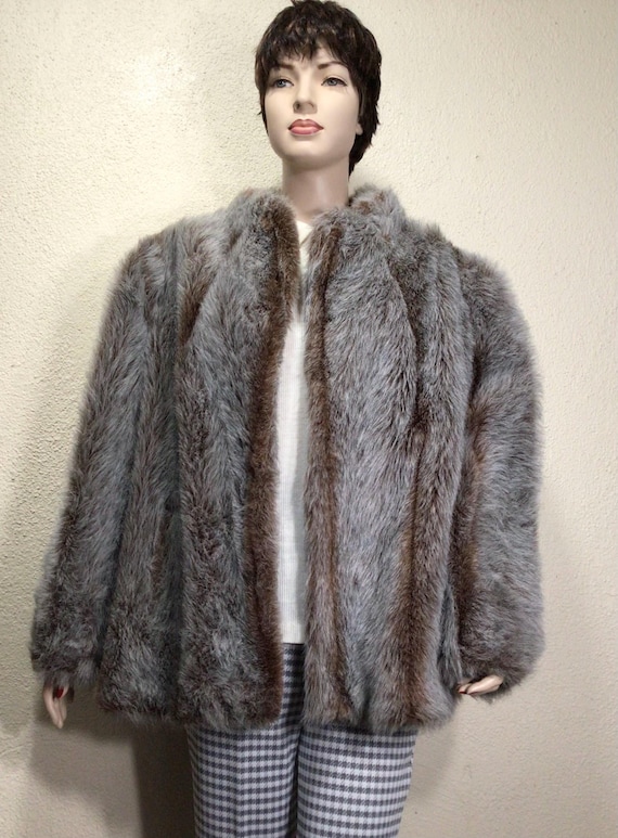 Vintage 70s Faux Fur Coat: Candace Originals Silver Gray Plush