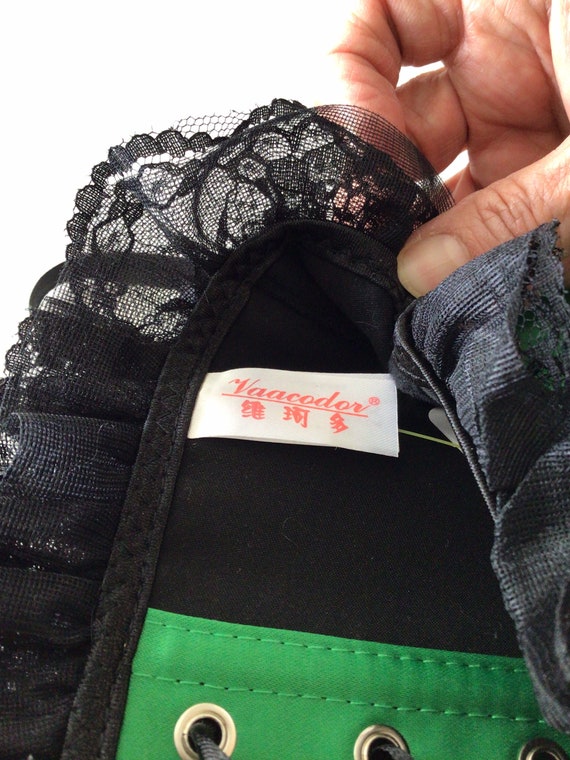 90s Vaacodor Bustier Black Green Lace Ribbon Lace… - image 5