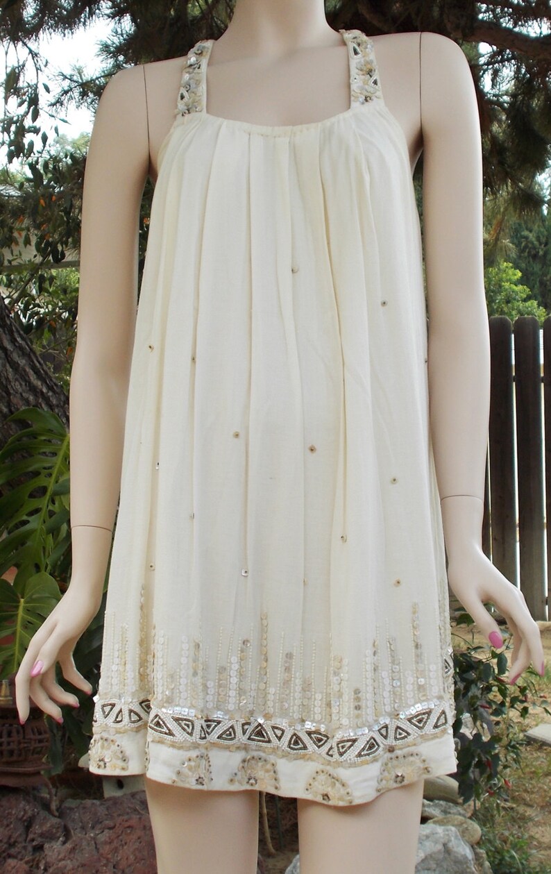 Vintage Allsaints Spitalfields Jacks Place London Hand Embellished Mother Of Pearl Seed Bead Mini Dress