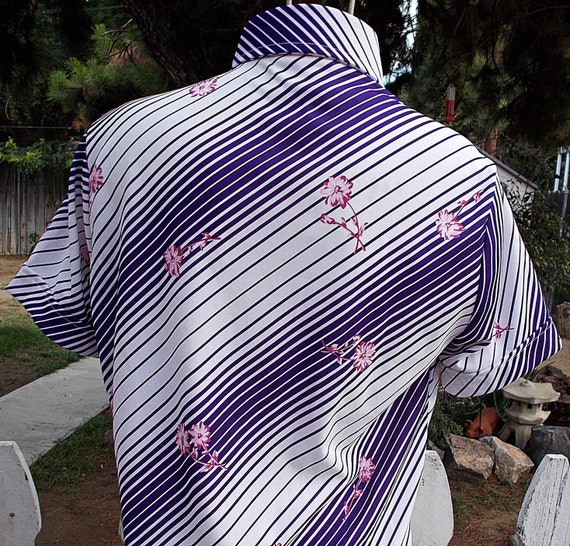 70s Sears Purple White Diagonal Stripe Pink Flora… - image 7