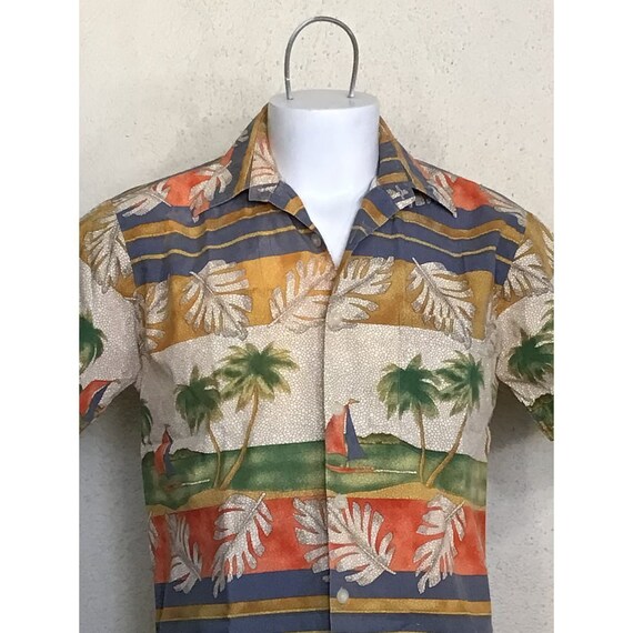 80s Miami Vice Mens Beige Green Floral Tropical S… - image 4