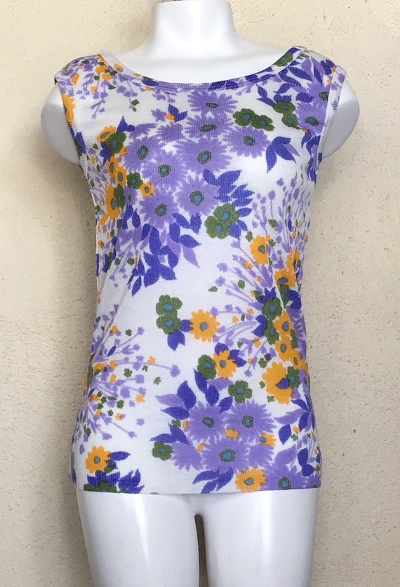 Vintage 70s Floral Tank Top - Montgomery Wards - Acrylic Sleeveless Top