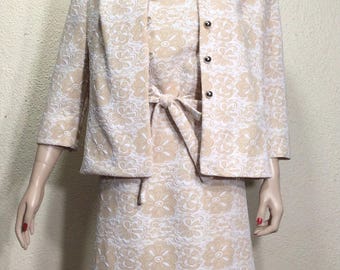 Vintage 70s Floral Knit 3-Piece Set: Mod Jacket, Dress & Belt