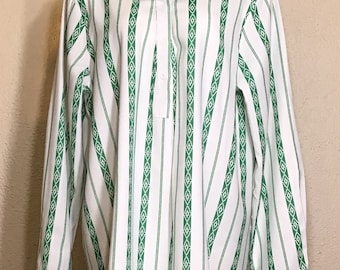Vintage 80s Green Stripe Tunic Top: Long Sleeve Pullover