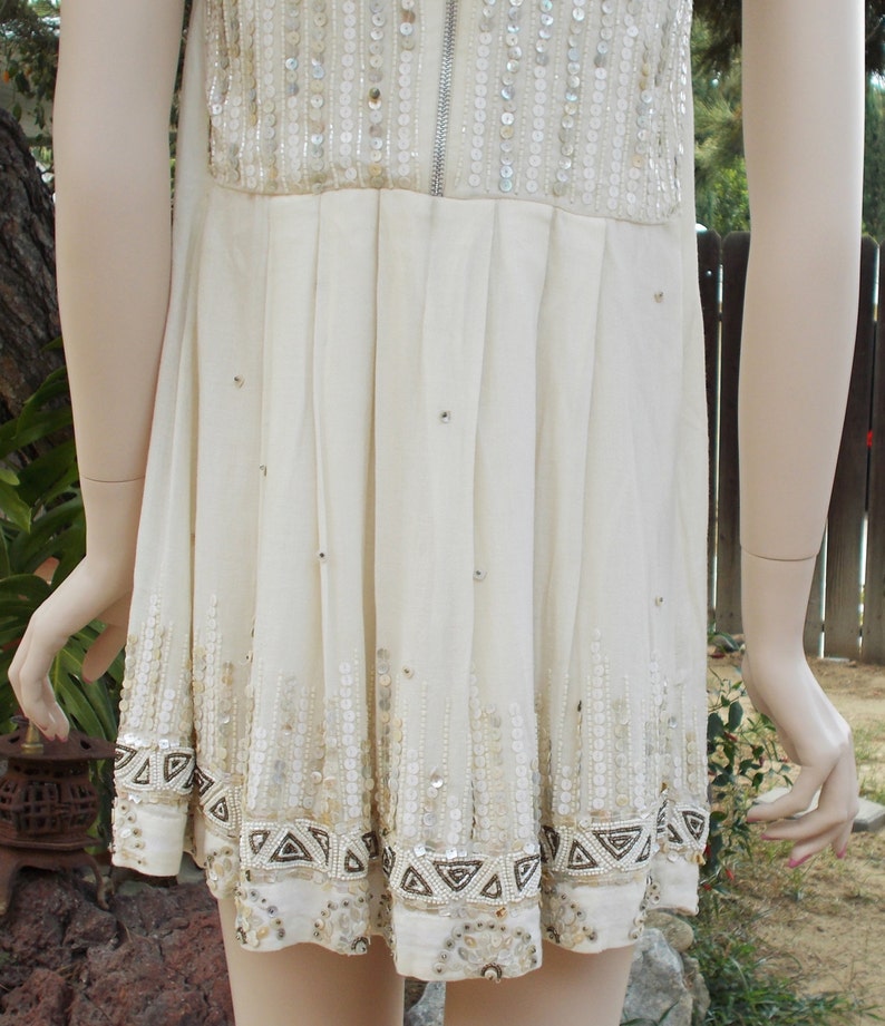 Vintage Allsaints Spitalfields Jacks Place London Hand Embellished Mother Of Pearl Seed Bead Mini Dress