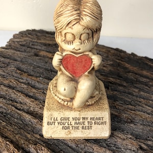 Vintage 1974 / W 394 Paula Co / Naughty Figure / Made In USA / I’ll Give My Heart But You’ll Have To Fight For The Rest / Heart Figurine