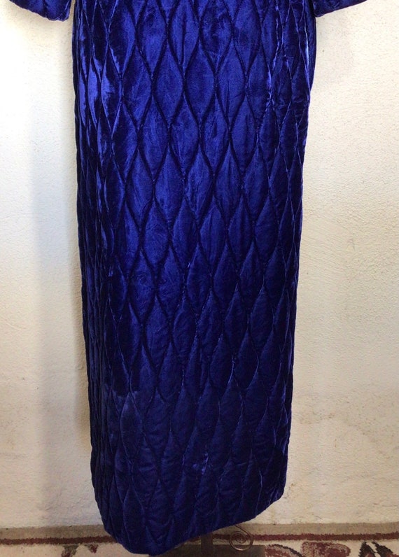 70s Royal Blue Velour Quilted Long Sleeve Button … - image 8