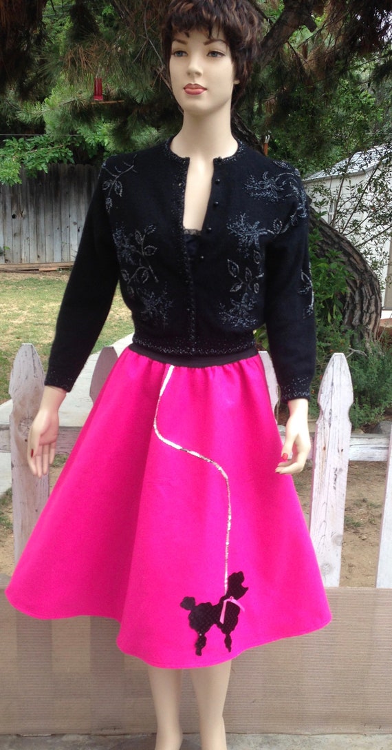 50s Pink Felt Midi Circle Skater Skirt With Black 