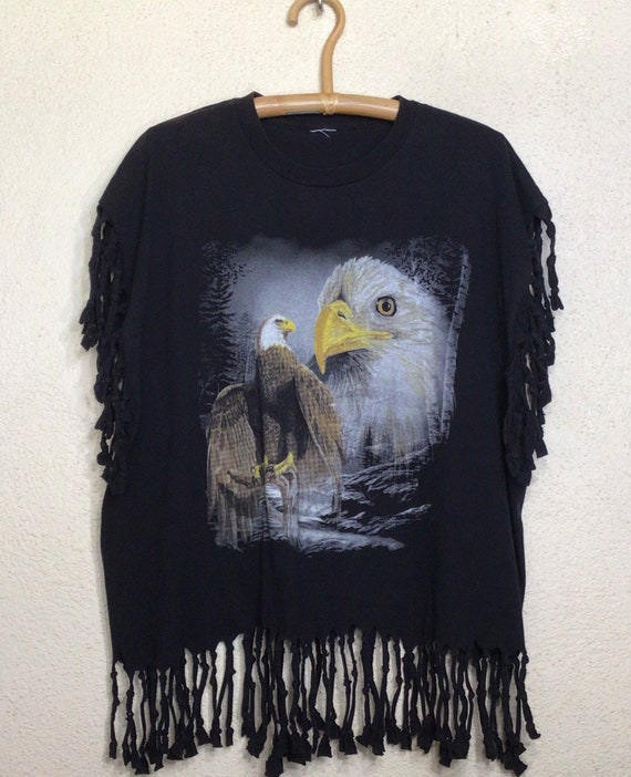 80s Black Bald Eagle Animal Print Graphic Tee Wit… - image 1