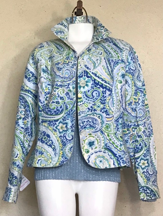 90s Coldwater Creek Blue White Floral Paisley Shor
