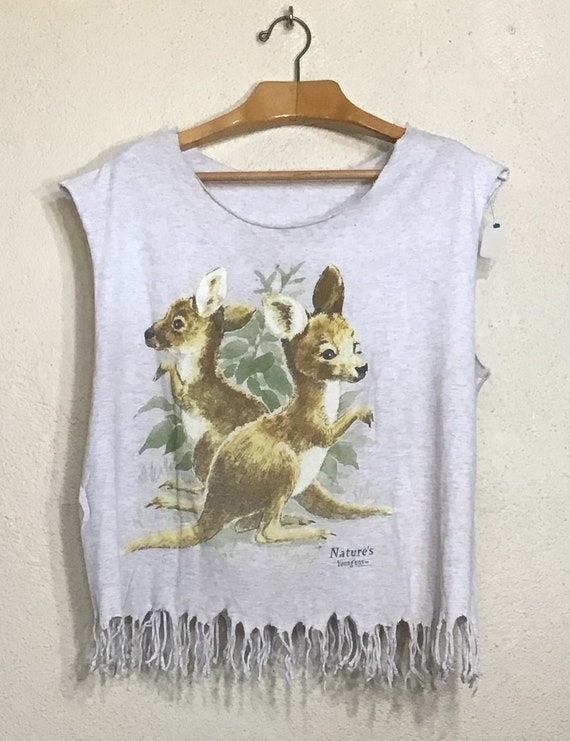 80s Soft Grey Deer Fawn Graphic Print Sleeveless … - image 8
