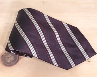 Vintage 90s Kenneth Cole Mens Brown Classic Necktie: Diagonal Stripes, Hand Made, Imported Silk