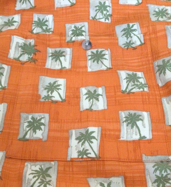 Vintage Y2K Mens Hawaiian Shirt: St Johns Bay Orange Floral Aloha Shirt View 3