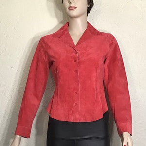 Vintage 80s Womens / Orange Leather Shirt / Long Sleeves / Button Up Blouse / Suede Button Top / Genuine Suede Leather / Bohemian Hippie