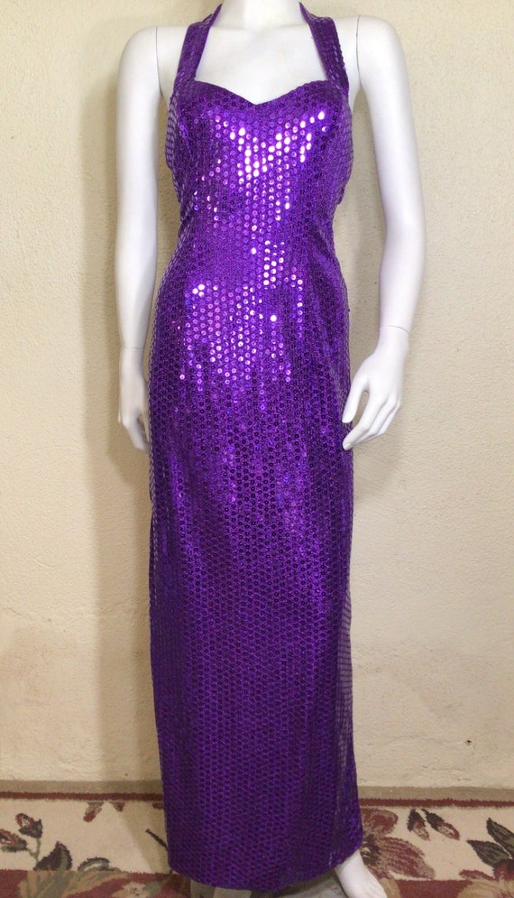 90s Kays Designs Purple Sequin Cutout Open Back S… - image 10