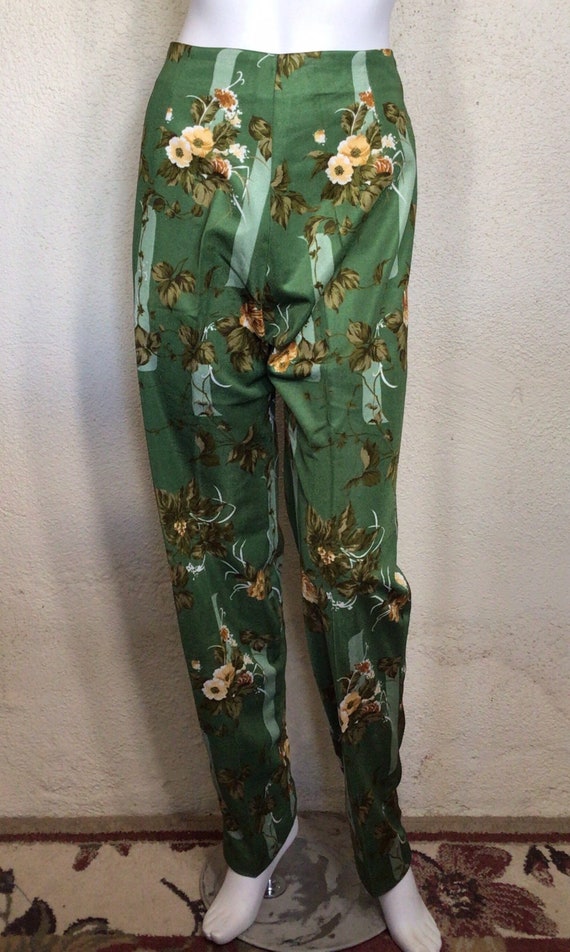 70s Green Yellow Floral Handmade Fitted Waist Stra