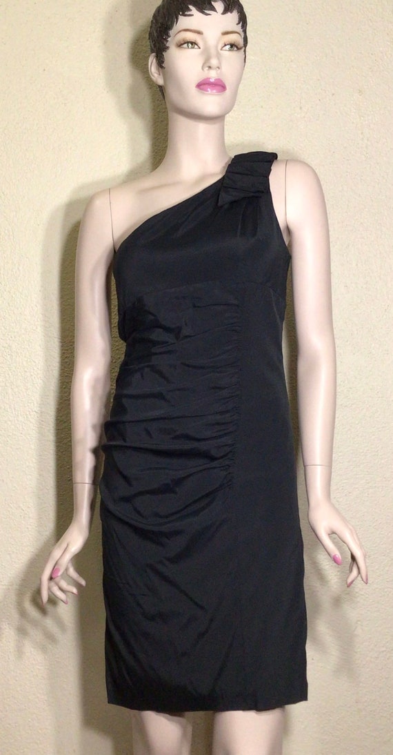 80s One Shoulder Ruched Mini Dress - Black Cocktail Dress - Etsy