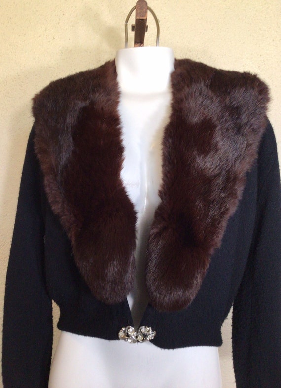 50s City Fur Co. Black Brown Real Fur Collar Long 