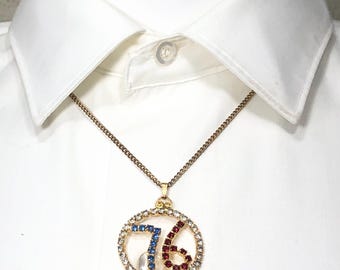 Vintage 70s Bicentennial Rhinestone Necklace: Red White Blue Patriotic Jewelry