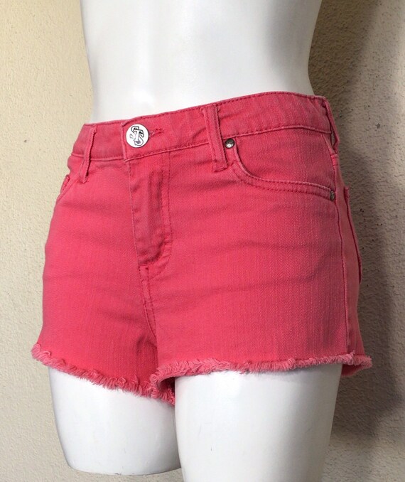 80s STS Blue Pink Denim Jean Cutoff Summer Shorts - image 6