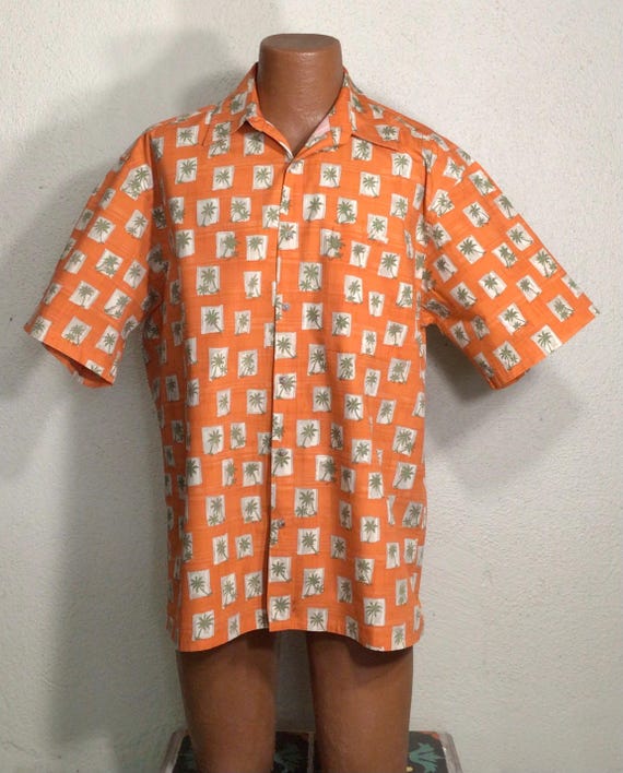 Vintage Y2K Mens Hawaiian Shirt: St Johns Bay Orange Floral Aloha Shirt