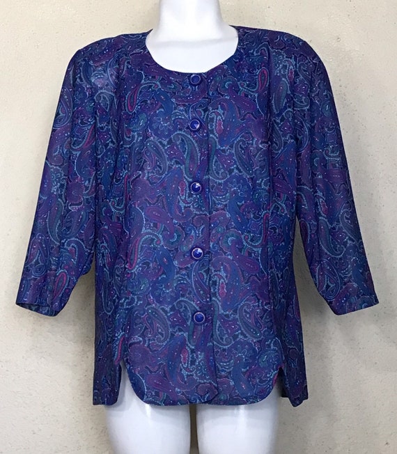 90s Anthony Richards Blue Pink Paisley Button Quar