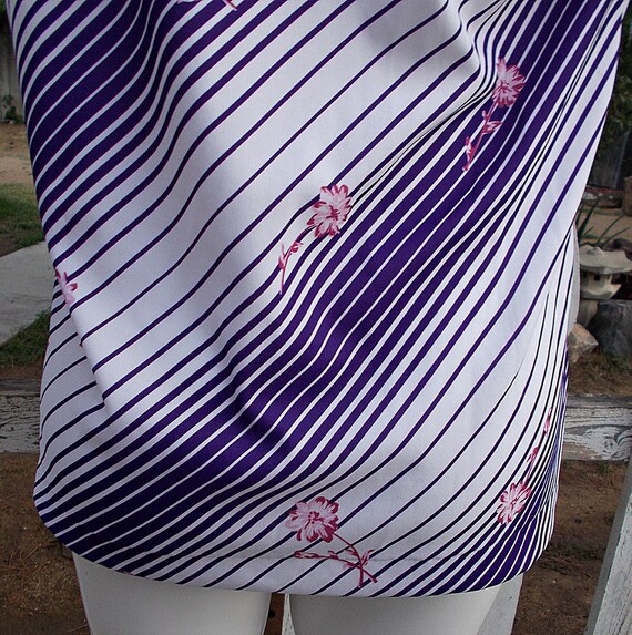 70s Sears Purple White Diagonal Stripe Pink Flora… - image 8