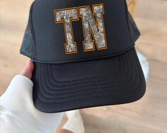 TN Camo Trucker Hat | Game Day Hat | Vols Hat | Tennessee Lover Hat | Sports Gift | TN Gift | Tennessee Orange Hat | Team Spirit Hat