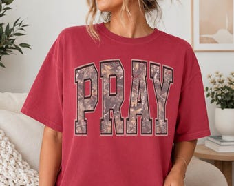 PRAY T-shirt | Faith Graphic Tee | Christian Tee | Religious Shirt | Camo Typography | Trendy Christian Tee