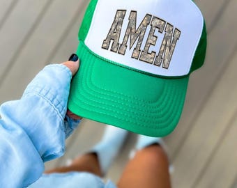 AMEN Camo Trucker Hat | Christian Trucker Hat | Faith Based Hat | Jesus Hat | Religious Gift | Snapback | Faith Apparel | Jesus Lover Gift