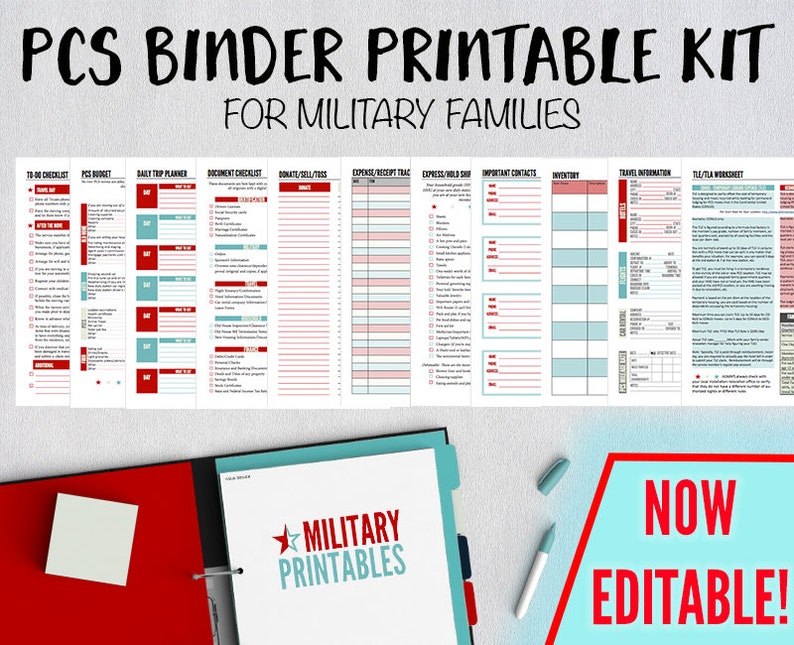 PCS Binder Printable, Military Move Planning Kit, PCS Binder and Checklist, Moving Binder Organizer, Military Family Planner Organizer image 1