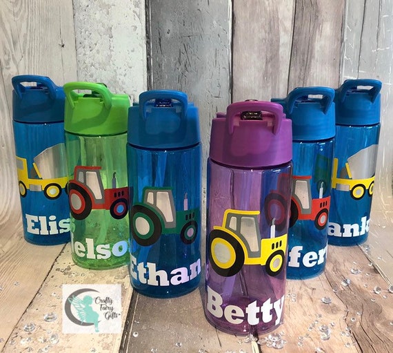 Personalised name vinyl sticker decal digger water bottle school cup glass boy
