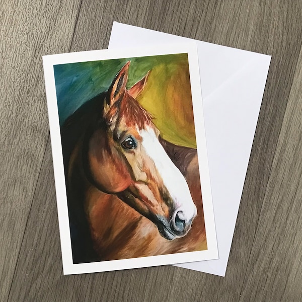 Horse Birthday Card, colourful  5” x 7”, plastic free, Original by UK artist
