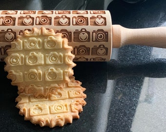 SWEET CAMERAS,  rolling pin, embossing rolling pin, engraved rolling pin by laser,