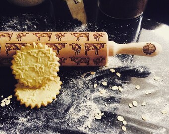 COWS rolling pin, embossing rolling pin, engraved rolling pin by laser