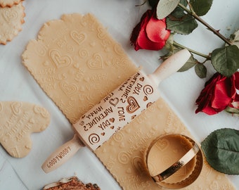 HAPPY VALENTINE'S DAY, small rolling pin, embossing rolling pin, engraved rolling pin by laser, love