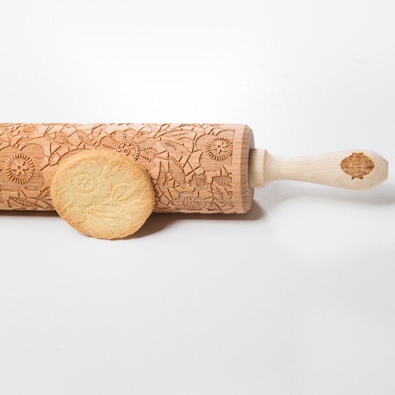 FLOWERS Rolling Pin Embossing Rolling Pin Engraved Rolling Etsy