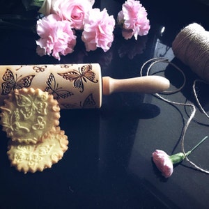 BUTTERFLIES,  rolling pin, embossing rolling pin, engraved rolling pin by laser