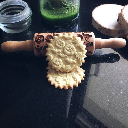 HALLOWEEN, SMALL rolling pin, embossing rolling pin, engraved rolling pin by laser