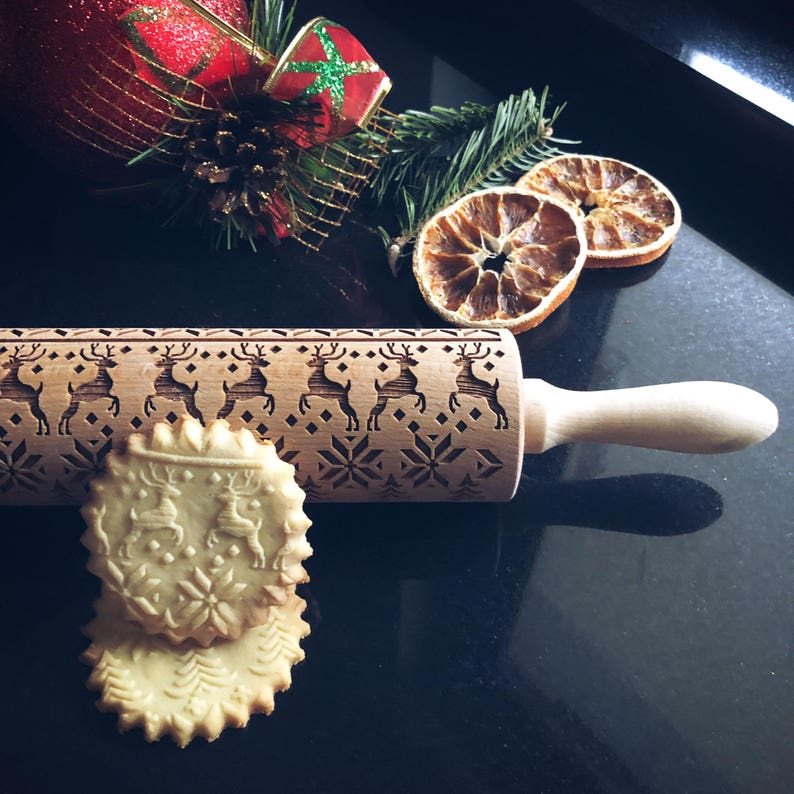 REINDEERS  rolling pin embossing rolling pin engraved image 1