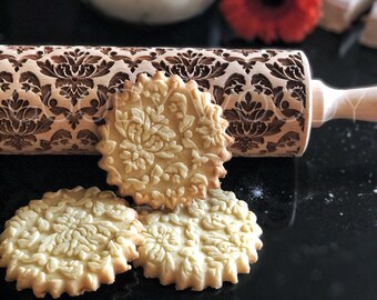 DAMASK, rolling pin, embossing rolling pin, engraved rolling pin by laser, nature