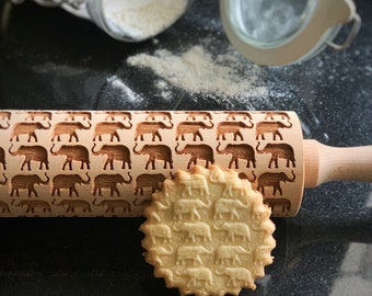 ELEPHANT, rolling pin, embossing rolling pin, engraved rolling pin by laser, elephant, animal