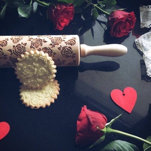 ROSES, rolling pin, embossing rolling pin, engraved rolling pin by laser