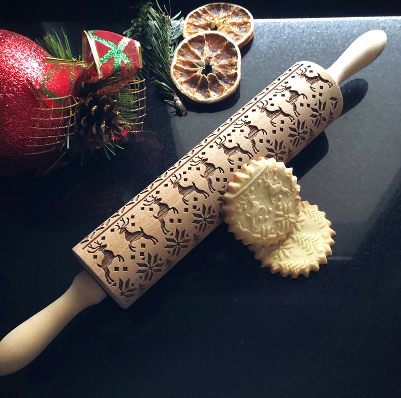 REINDEERS  rolling pin embossing rolling pin engraved image 2